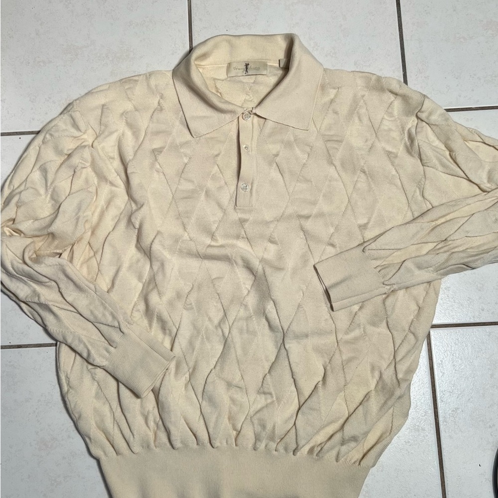 Harry Vardon Men's 100% Wool Collar Beige Golf Cable Knit Texture Sweater Size L